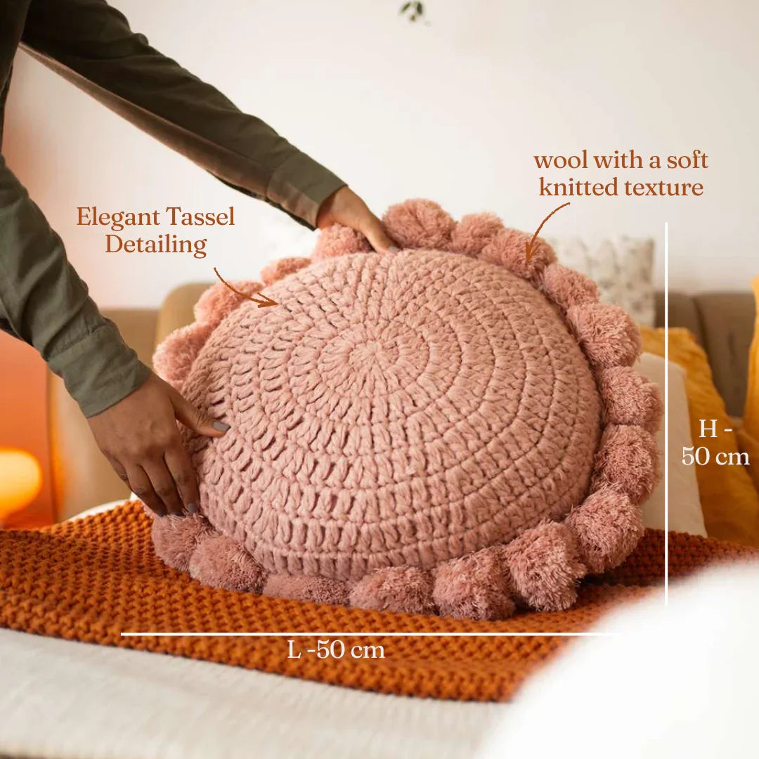 Nimbus Round Cushion | Knitted Wool Decorative Cushion for Sofa, Bed & Chair