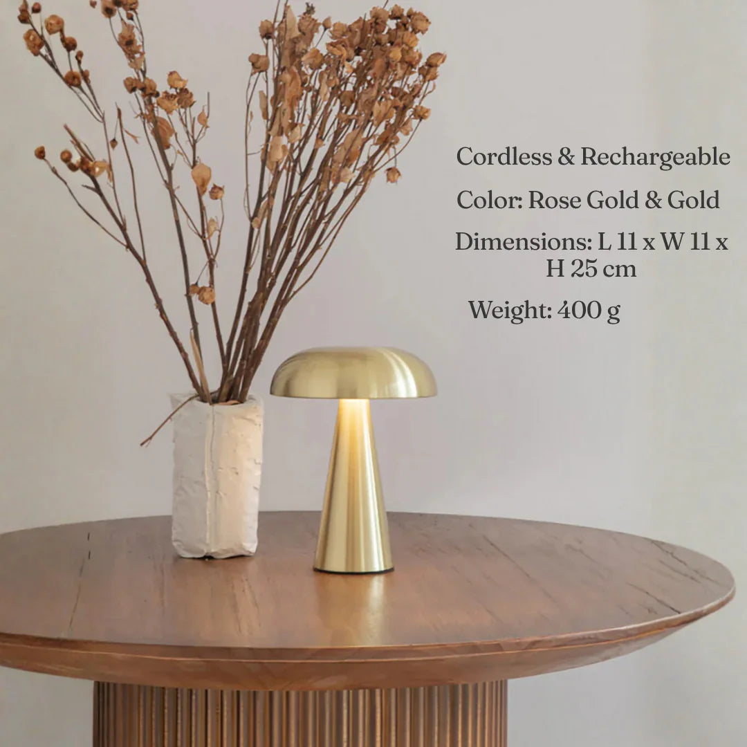 Porcini Wireless LED Table Lamp for Living Room | Rechargeable Touch Dimmable Bedside Lamp