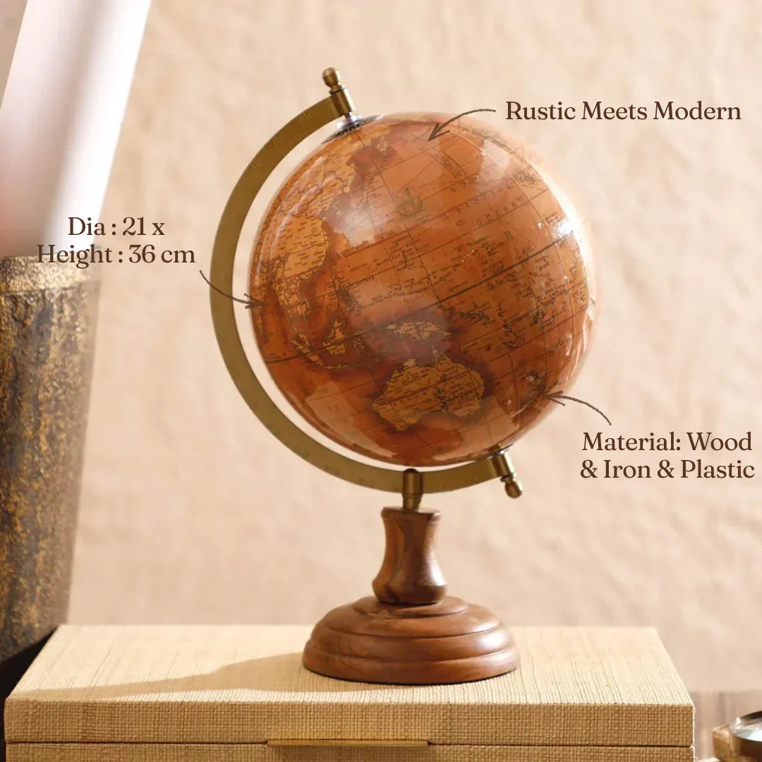 Ennis Decorative Globe | Rustic Wooden Globe for Home, Office & Living Room Decor
