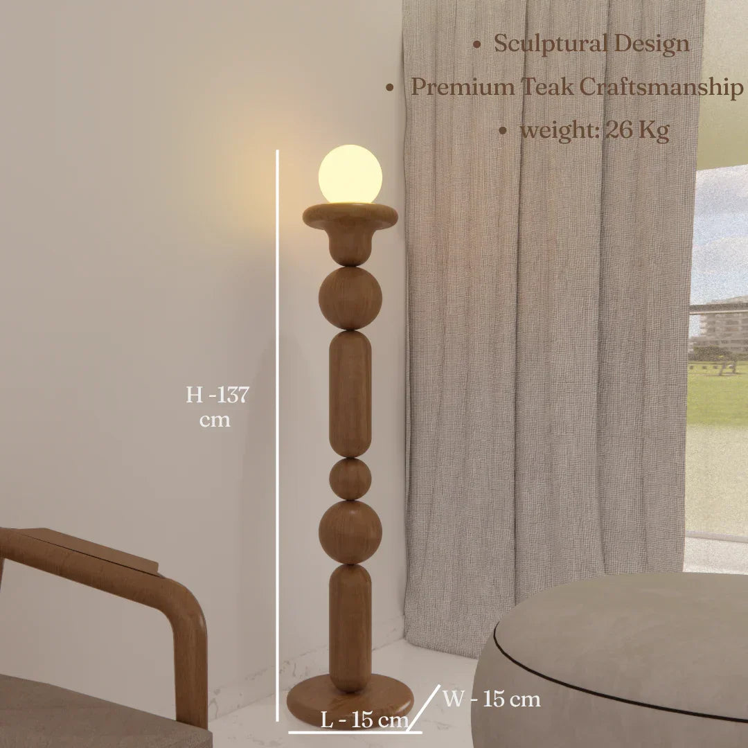 Teak Wood Sculptural Floor Lamp | Designer Modern Standing Lamp for Living Room & Home Decor