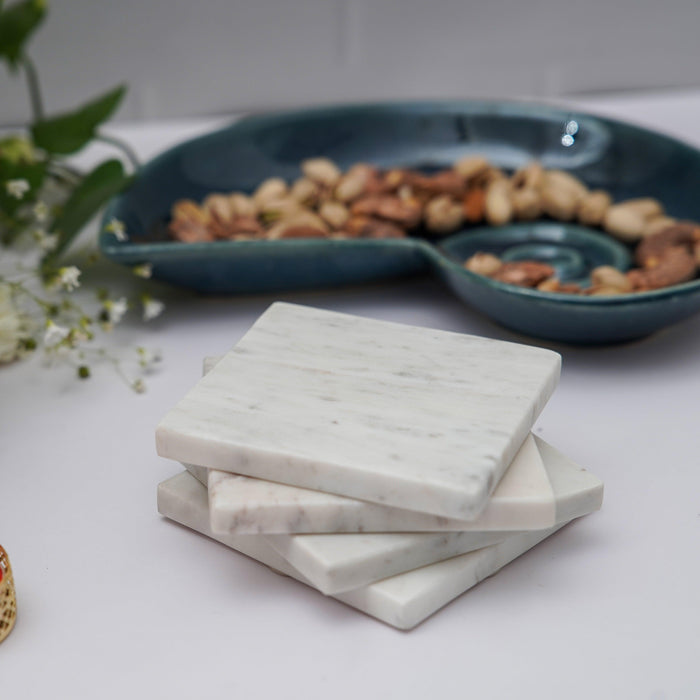 White Marble Plain Coaster for Tea Coffee | Trivets for Dining Table