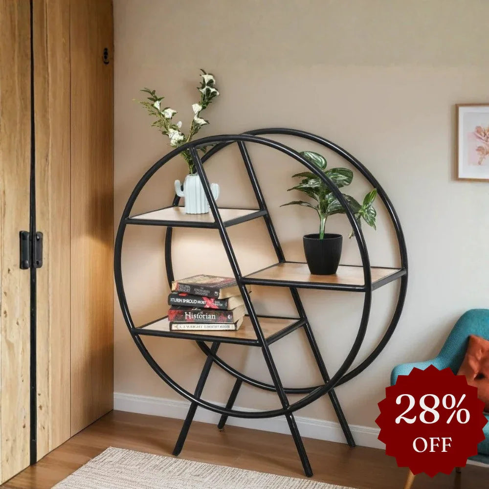 Modern Circular Bookshelf | Premium Mango Wood Display Shelf
