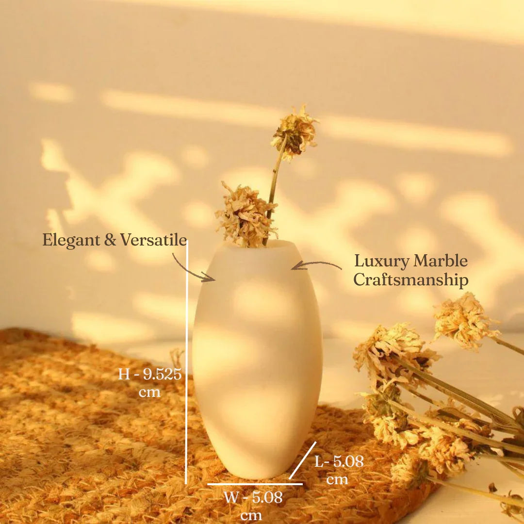 Oval White Marble Flower Vase For Home & Table Decor | Decorative Flower Pot For Living Room