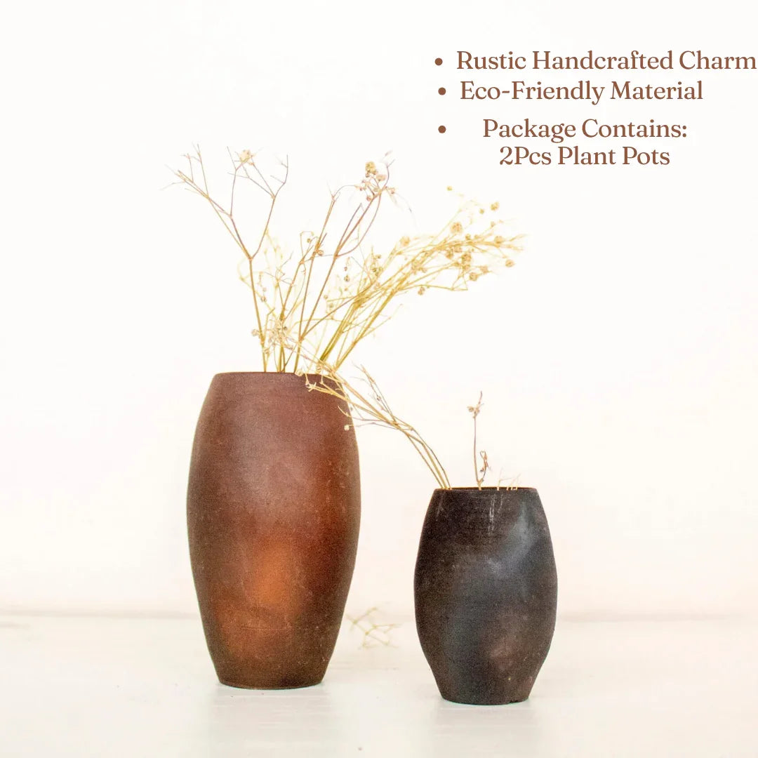 Terracotta Miniature Flower Pots Set Of 2 | Decorative Flower Vase For Living Room & Table Decor