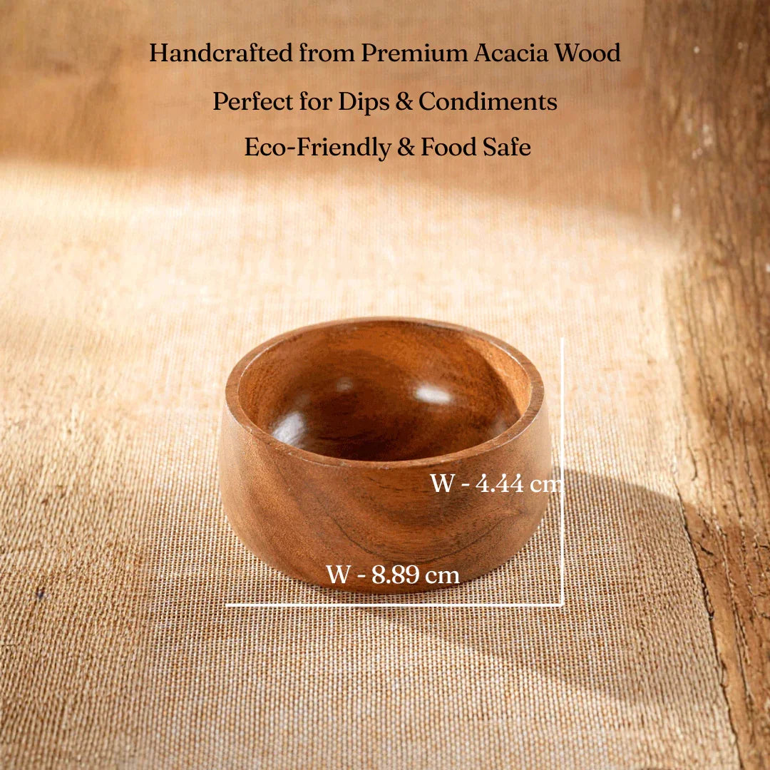 Gumbad Small Acacia Wooden Dip Bowls For Serveware And Kitchenware - BUY 1 GET 1 FREE