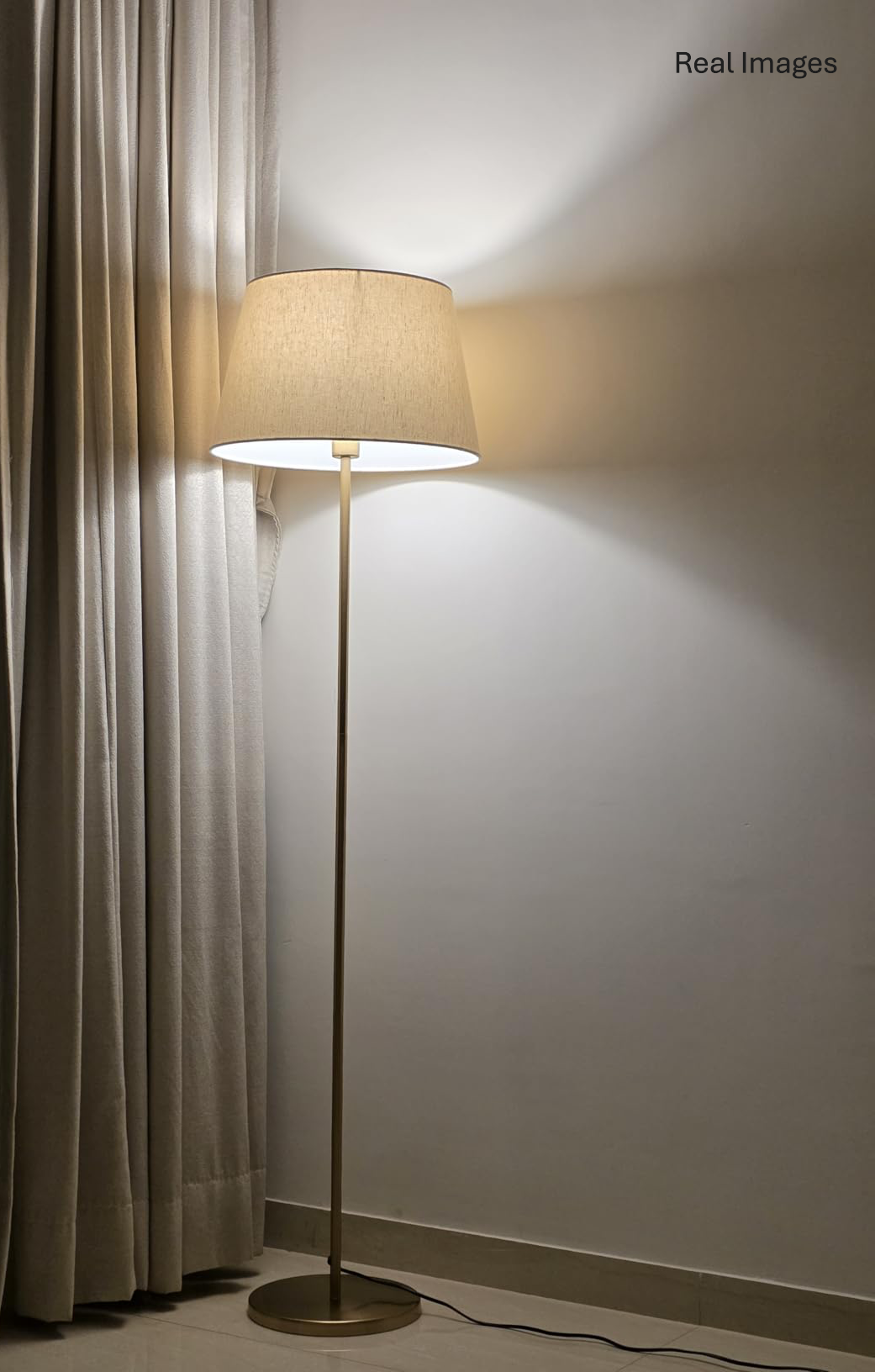 Brass Antique Floor Lamp with Off-White Cotton Shade | Brass Antique Finish Standing Lamp