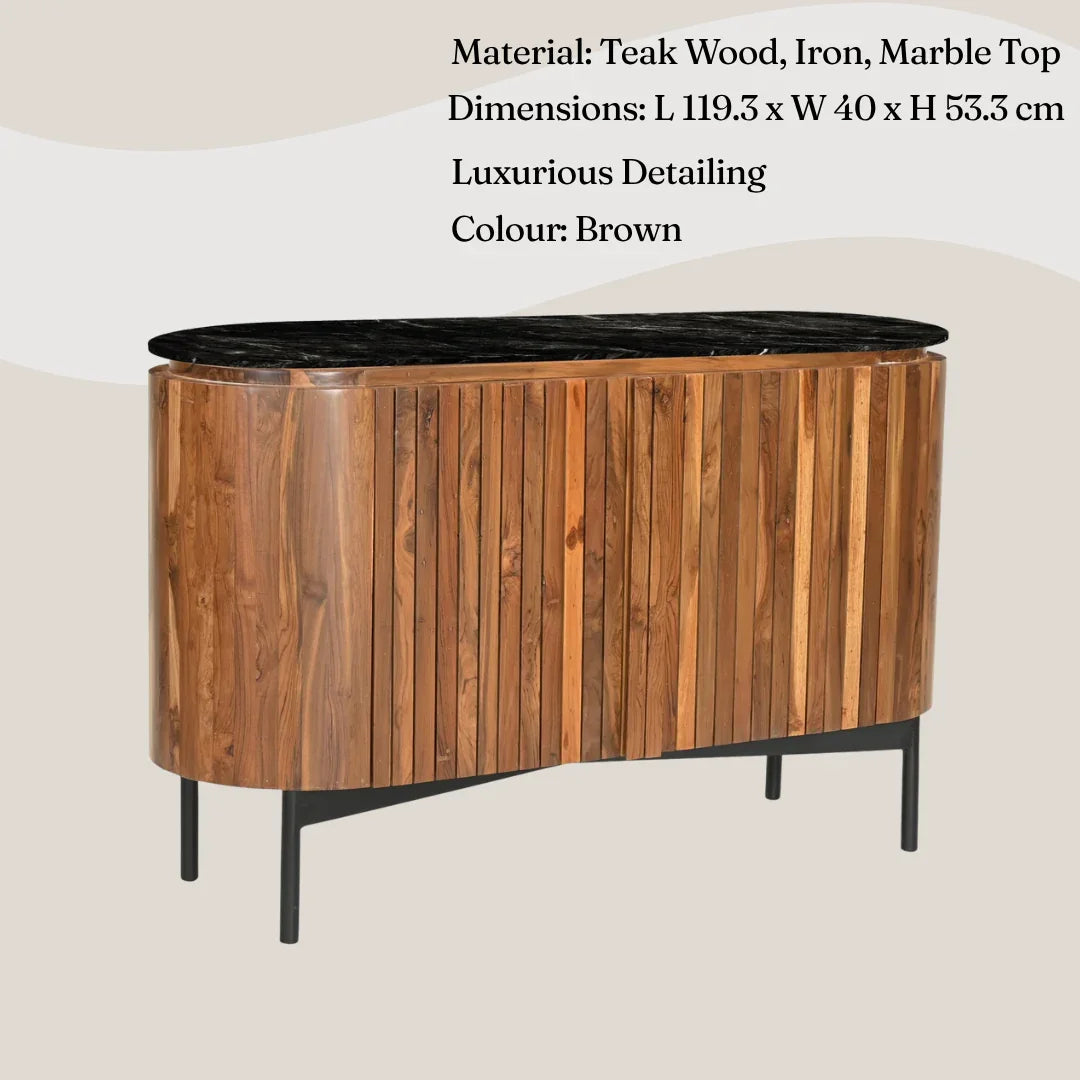 Zenith TV Console | Teak Wood Cabinet Sideboard with Marble Top | TV Unit for Living Room