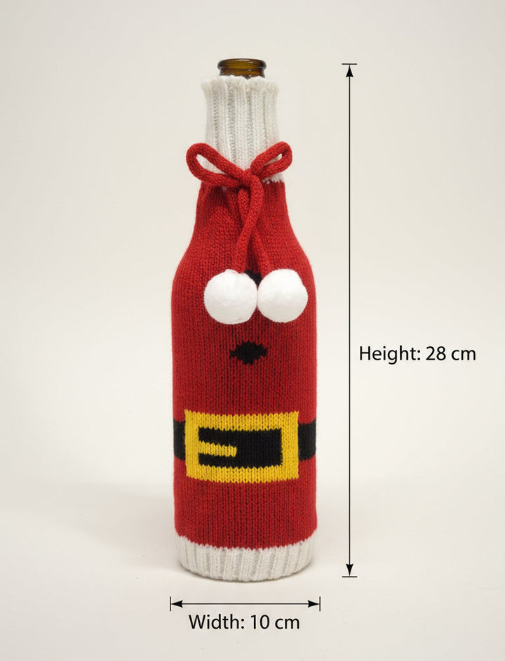 Woolen Christmas Wine Covers – Santa, Snowflake & Reindeer Design-Red Green