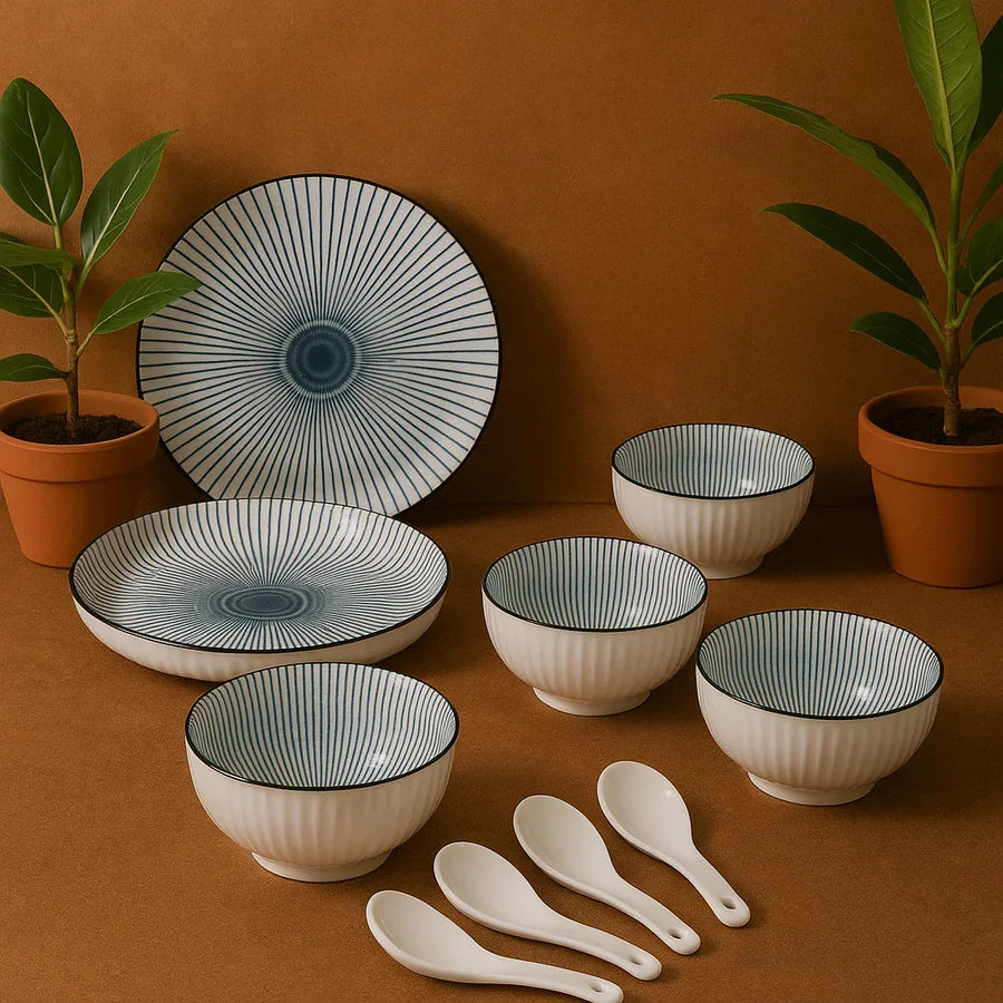 10 piece Ceramic Dinnerware Set -Elegant Blue & White Design