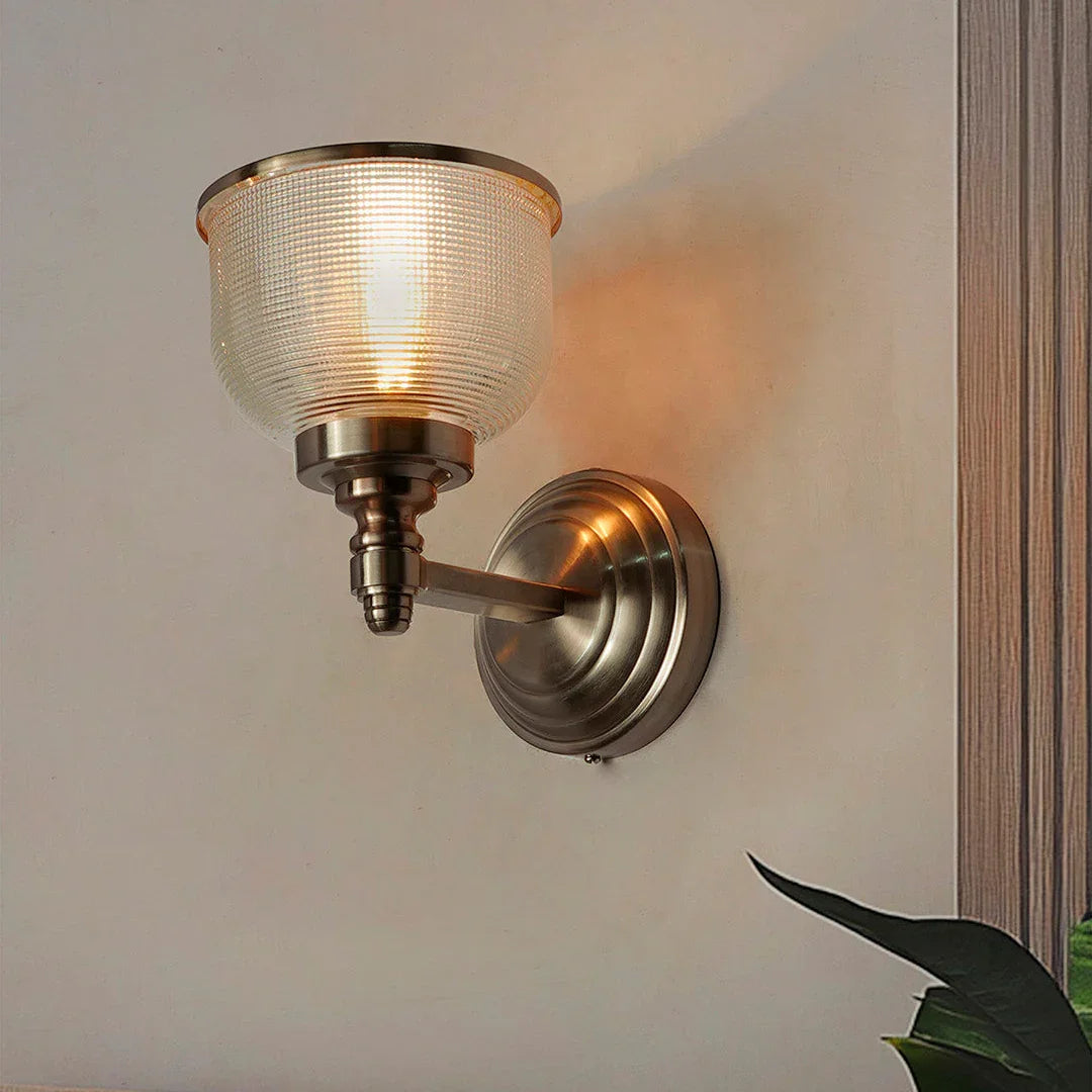 Rose Gold Wall Sconce with Textured Glass Shade