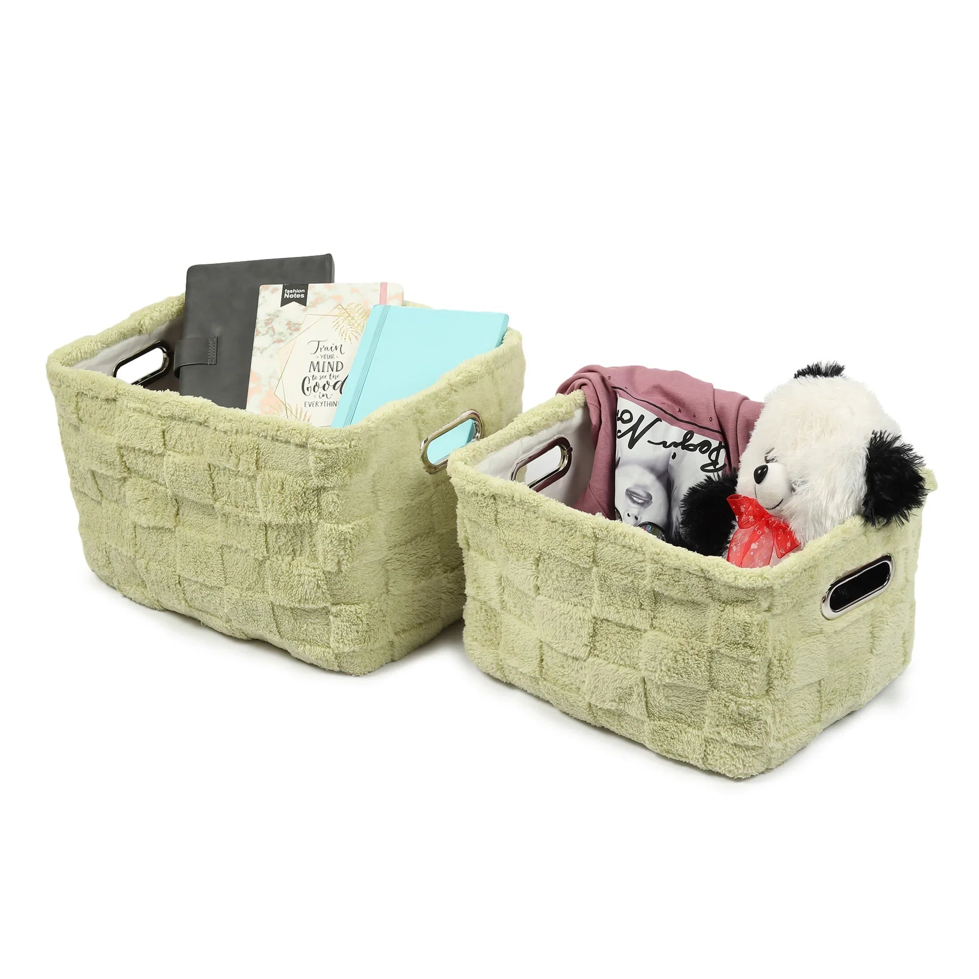 Soft Grid Plush Storage Basket Set of 2