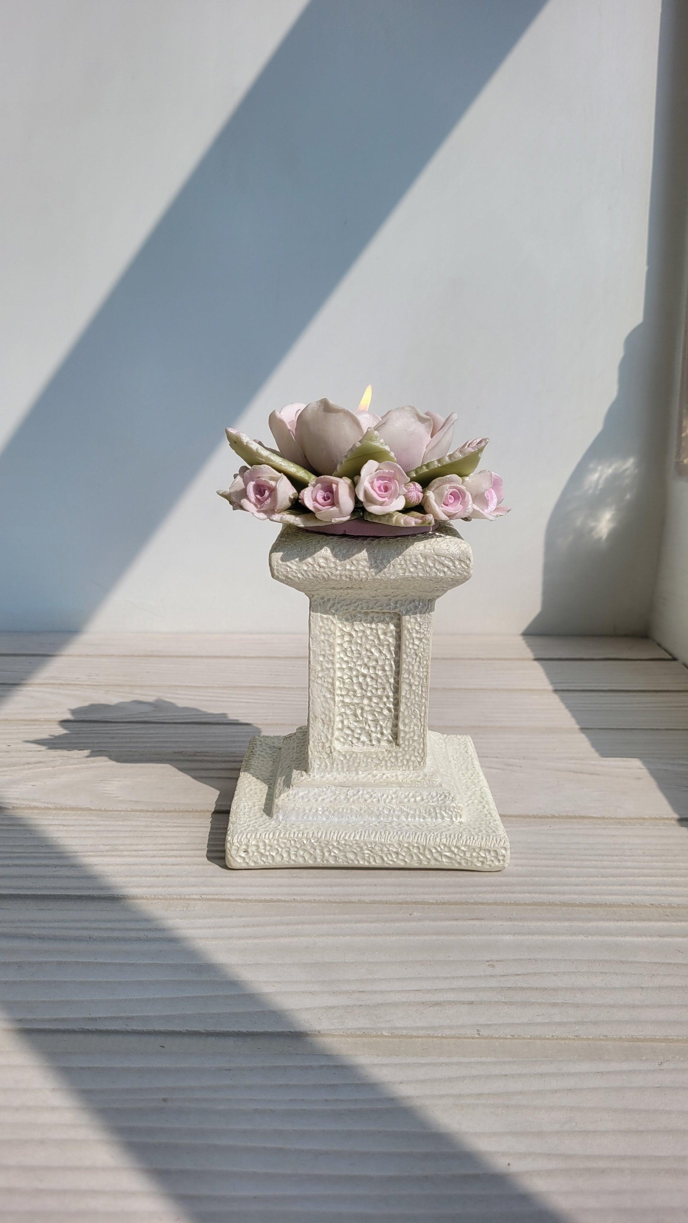 Ivory Blush Pedestaled Candle Stand | Marble Candle Holder