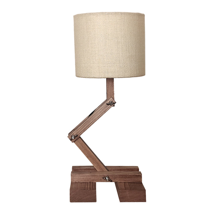 Flex Brown Wooden Table Lamp with Yellow Printed Fabric Lampshade