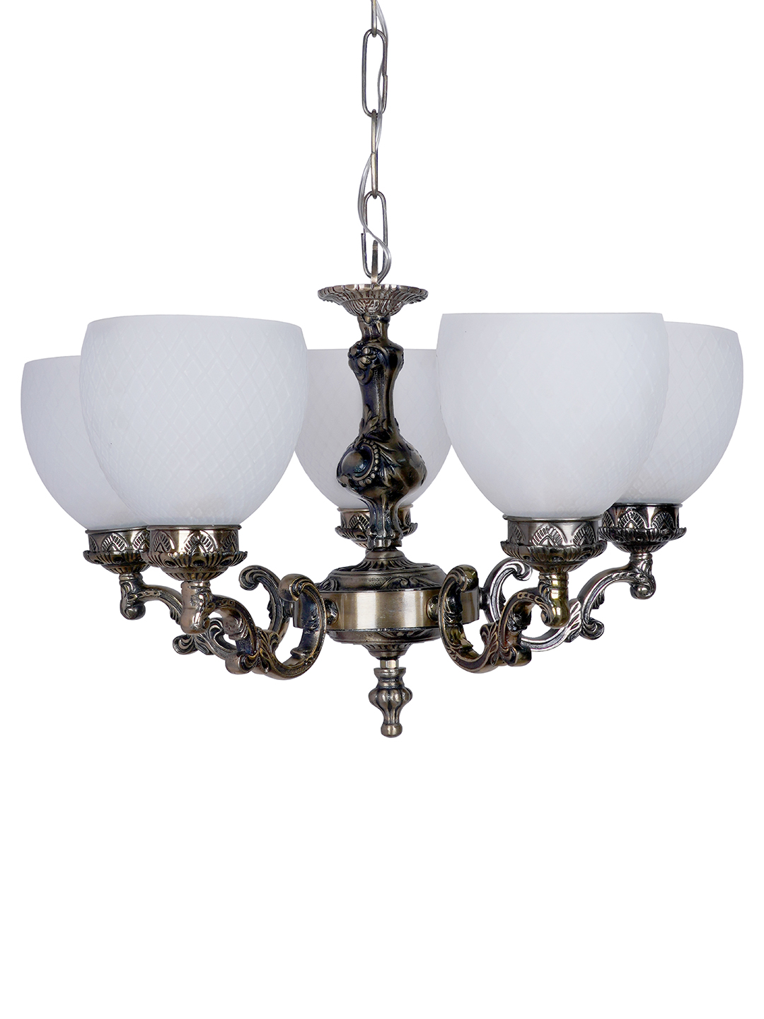 Traditional Ornate Aluminium 5-Lights Frosted Diamond Glass Chandelier