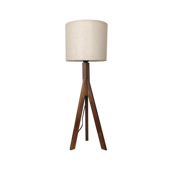 Triune Brown Wooden Table Lamp with White Printed Lampshade