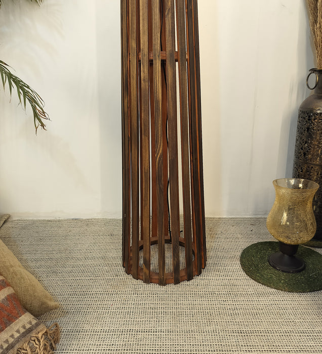 Boho Wooden Floor Lamp with Beige Fabric Lampshade