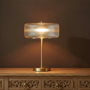 Golden Halo Table Lamp | Brass & Ribbed Glass Table Lamp for Bedroom