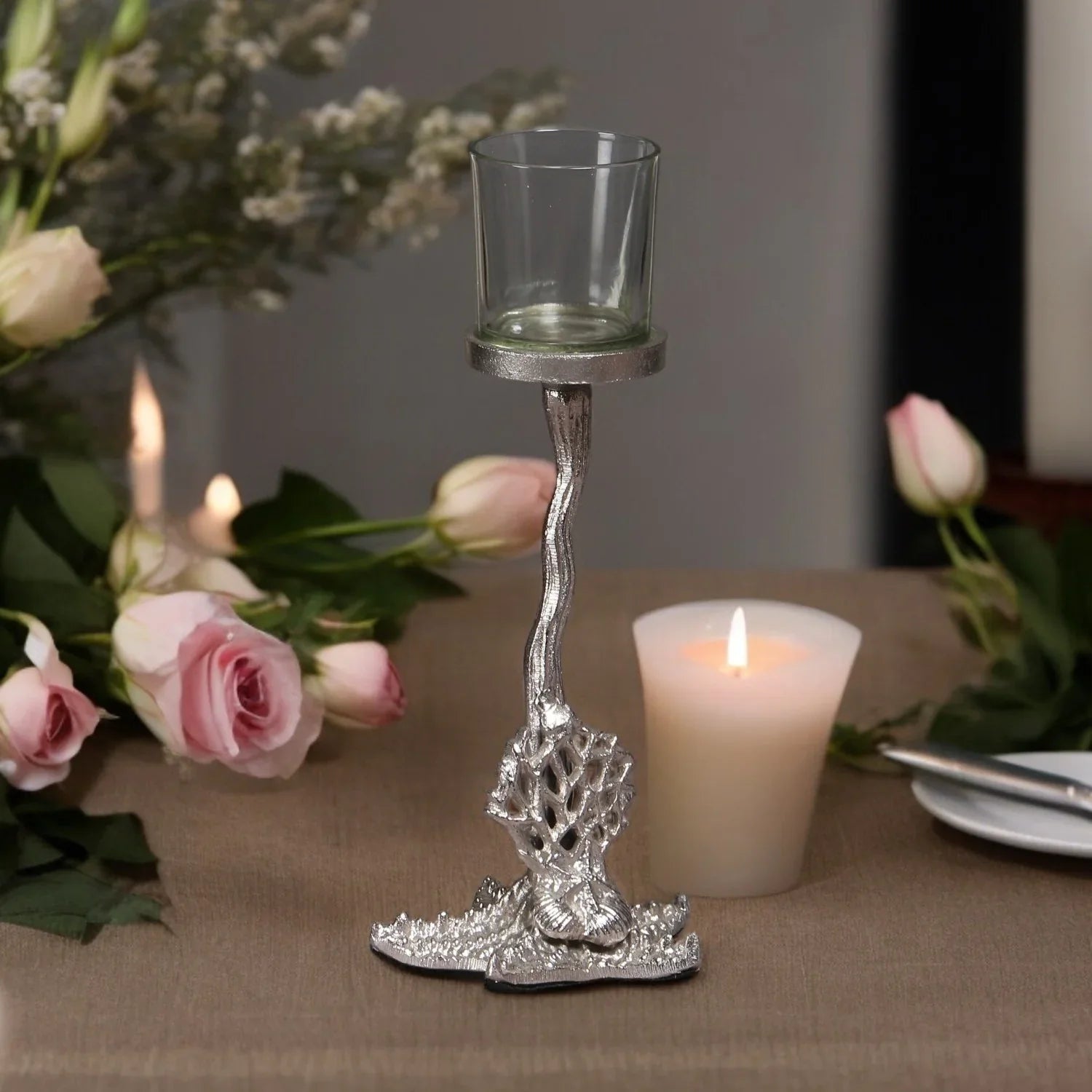 Silver Starfish Nautical Candle Holder