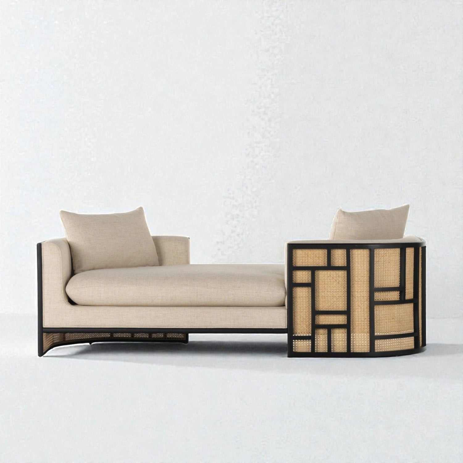 Rhyden Fabric Upholstery & Teak Wood Base Daybed/Chaise