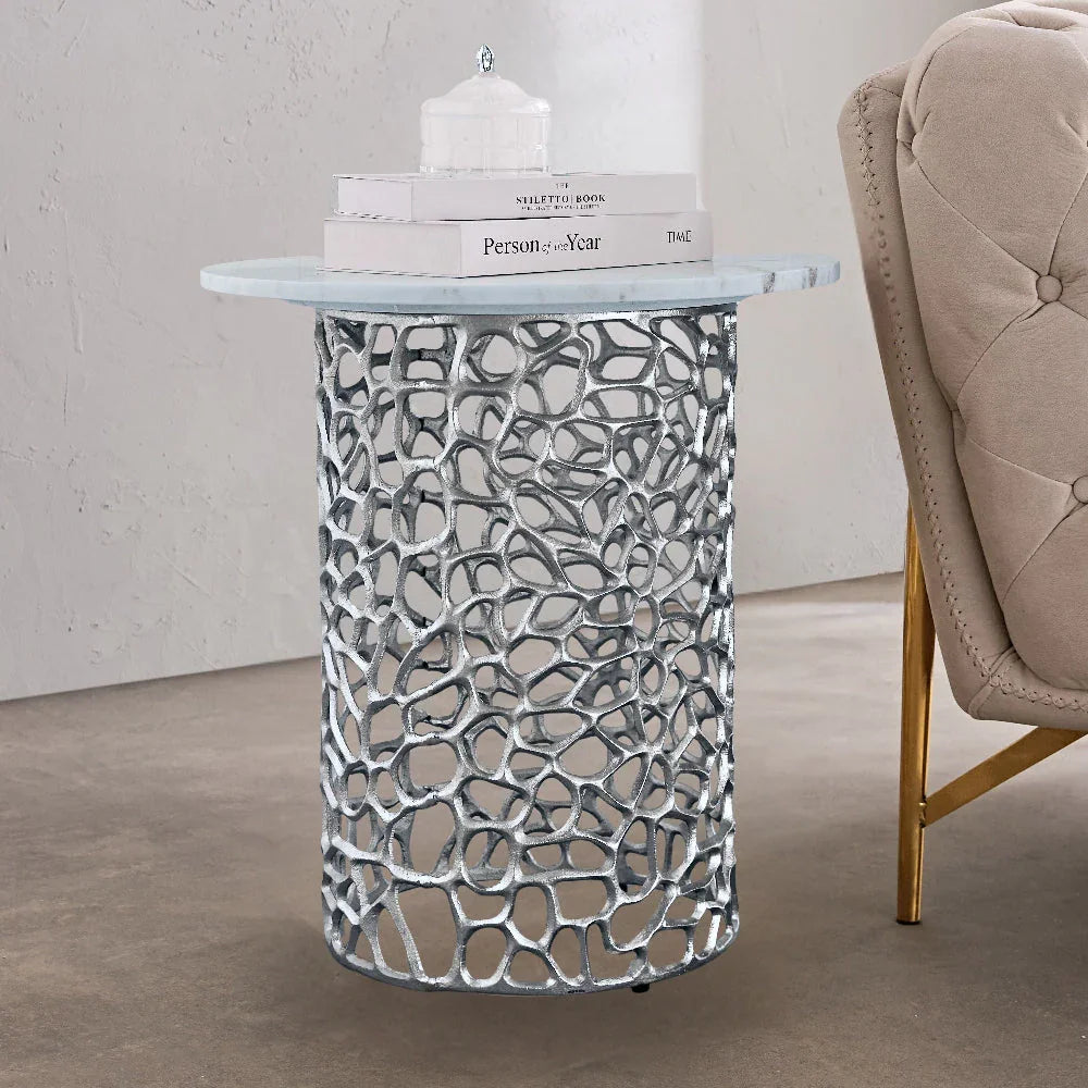 Dolce Marble Side Table | Designer Round End Table For Living Room |  Luxurious Teapoy Table