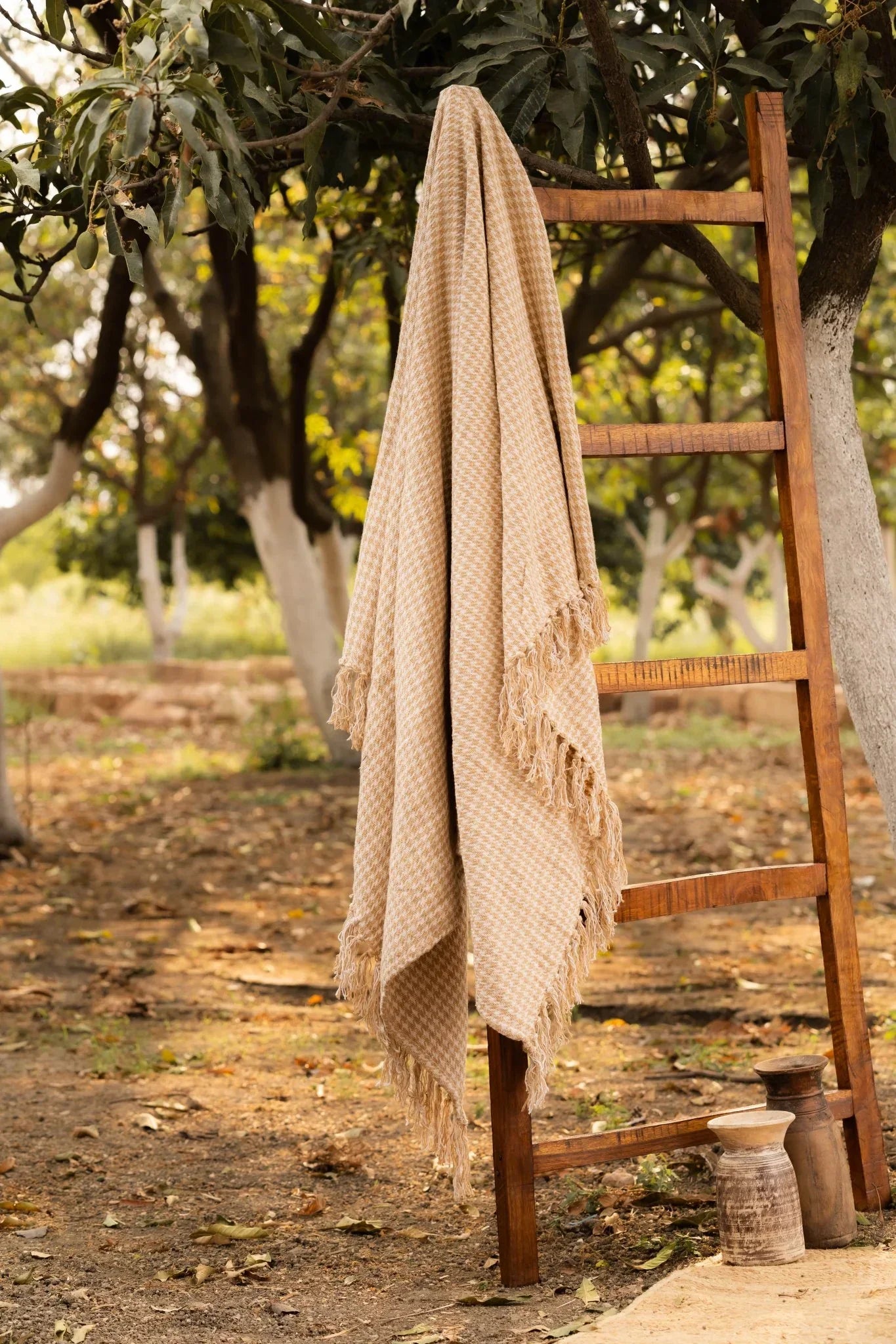 Beige Checkered Throw