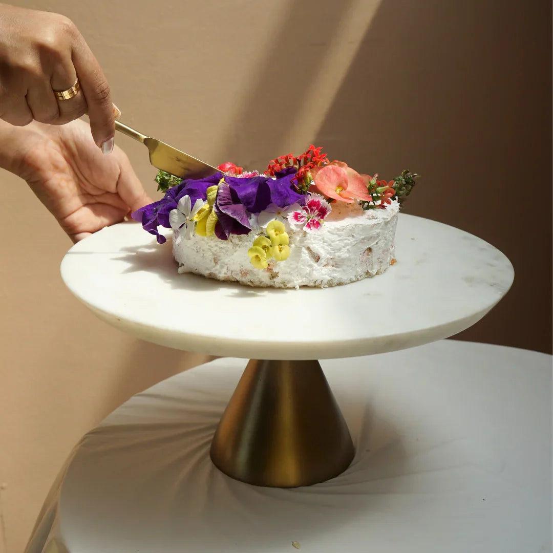 White Marble Cake Stand With Gold Base