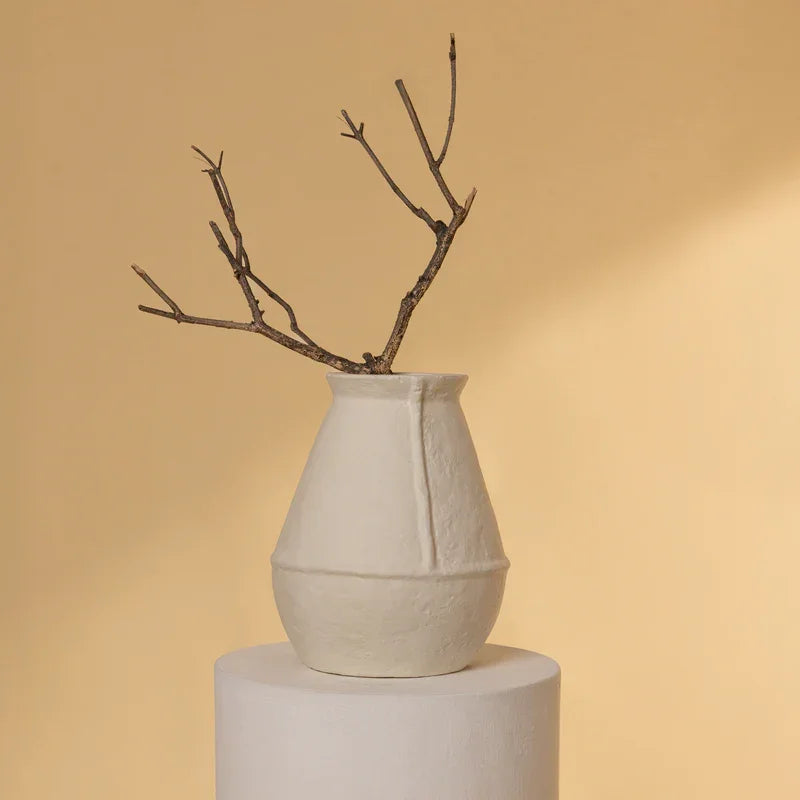 Decorative Off-White Paper Mache Vase | Modern Handmade Flower Pot for Home & Table Styling