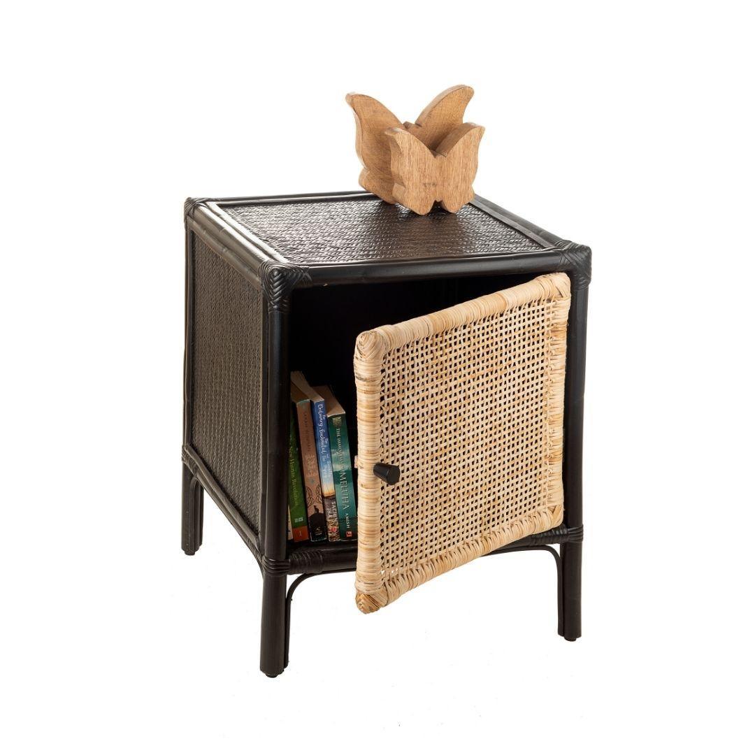 Onyx Cane & Bamboo Side Table, Bedside Table | Handcrafted Boho Accent Table