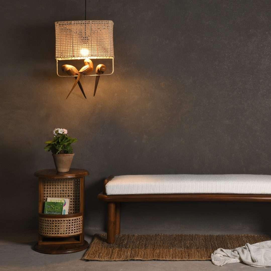 Birdie Cane Pendant Lamp | Bamboo Hanging lamp for Living room | Teakwood Hanging Light