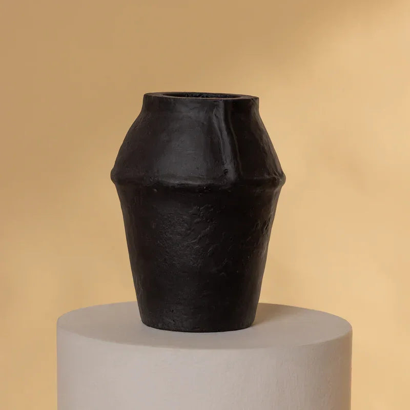 Black Paper Mache Vase | Handcrafted Decorative Flower Pot for Home & Office Decor