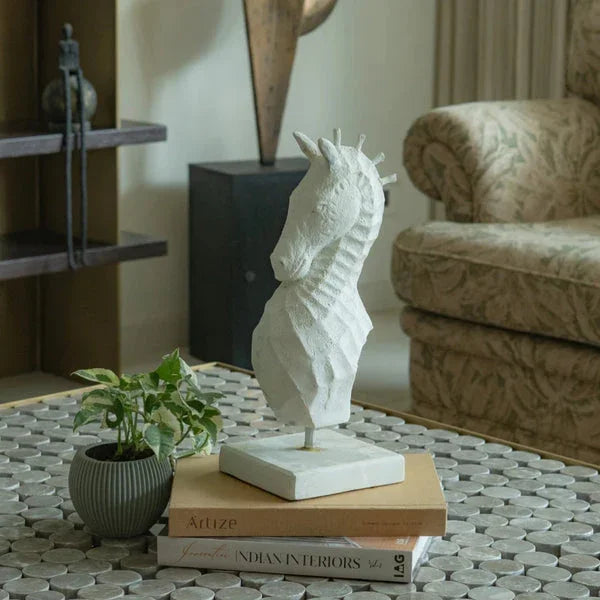 Steed Abstract - White Fiber Horse Head Sculpture