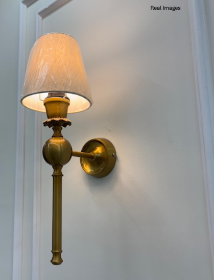 Brass Antique Finish Ball Wall Lamp with Off-White Shade | Decorative Wall Light for Living Room & Bedroom