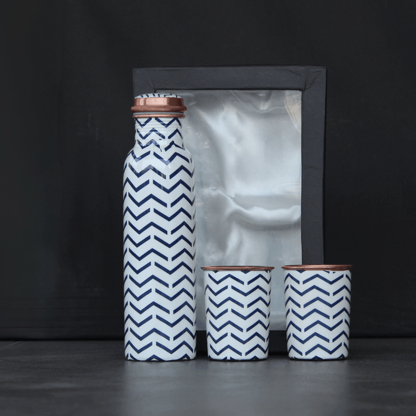 Printed Copper Bottle Set & Tamba Bottle Set for Drinking | Stylish Office Carrying Bottles
