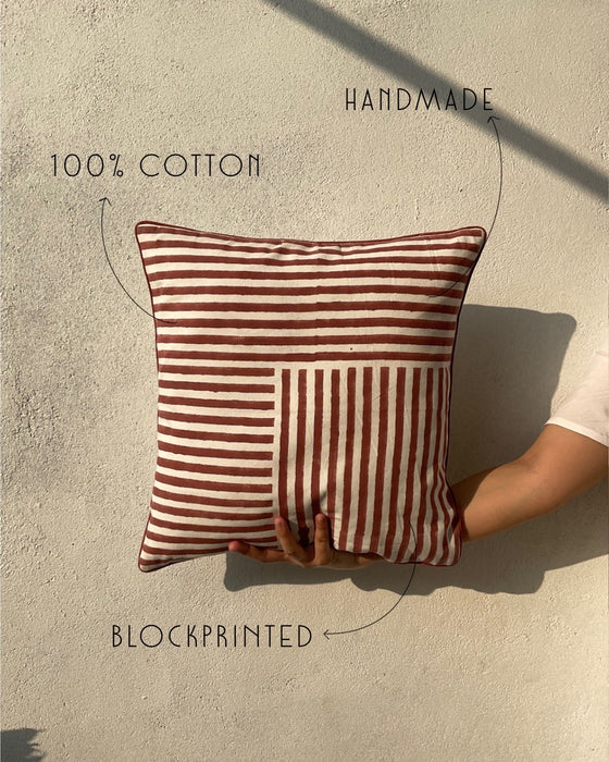 Stripes Block Printed Cotton Cushion Cover