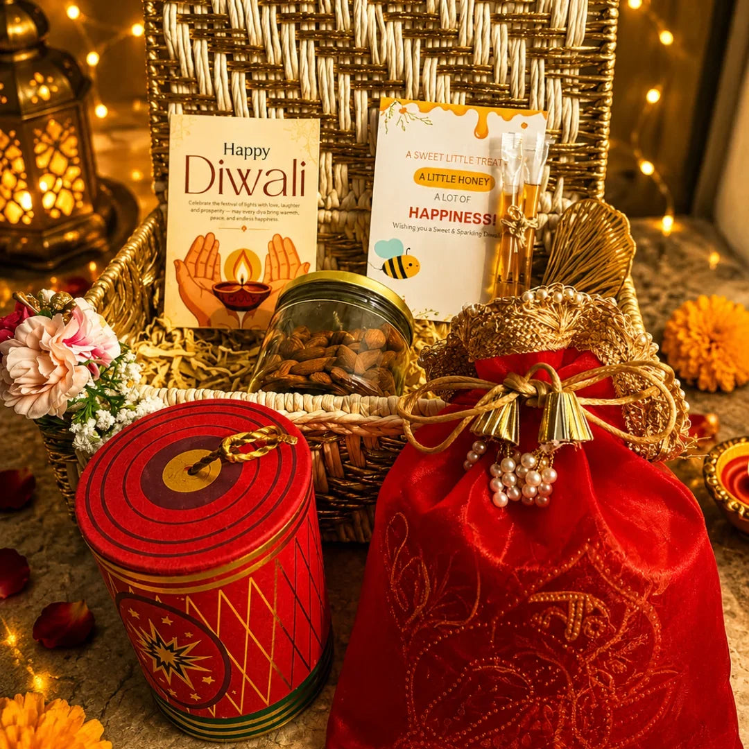 Ruby Glow Golden & White Festive Gift Basket