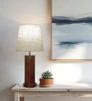 Cedar Brown Wooden Table Lamp with White Fabric Lampshade