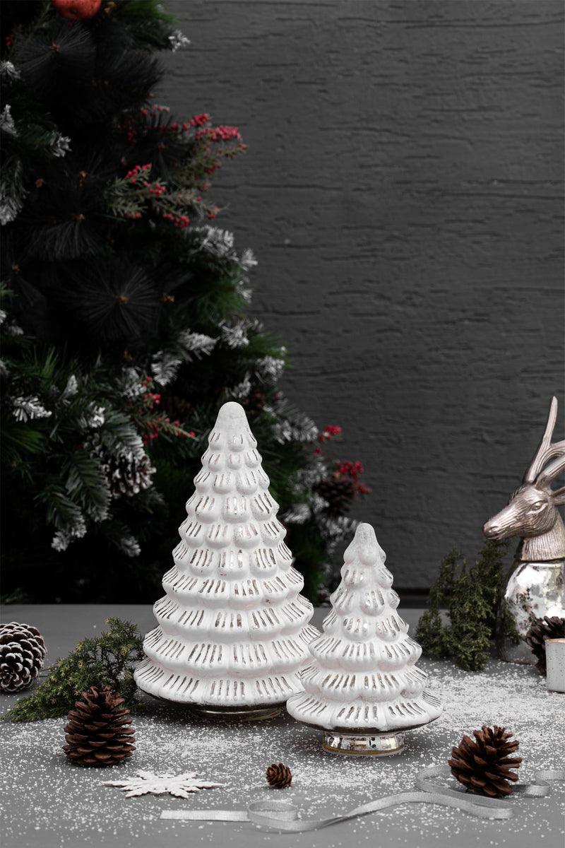 LED Fitted Glass Christmas Tree | White LED Holiday Decor