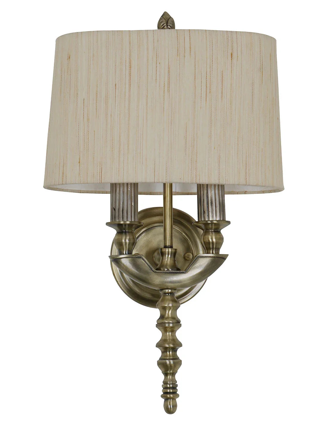 Antique Brass Victorian 23 Inch Dual-Light Aluminium Wall Lamp With Rounded Square Cream Textured Fabric Shade