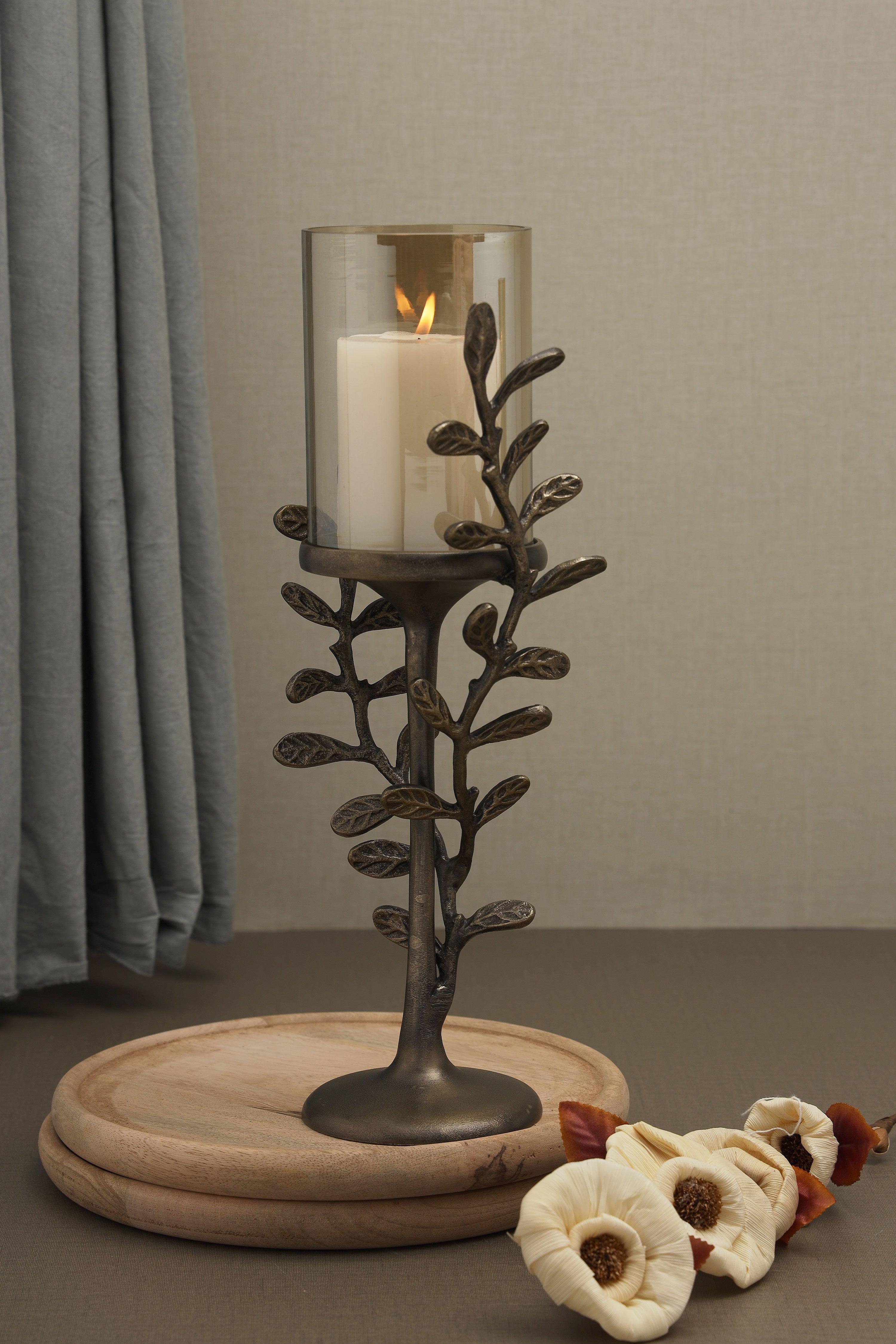 Leaf Pillar Candle Holder for Home Decor | Designer Tea Light Candle Stand - 1 Pc