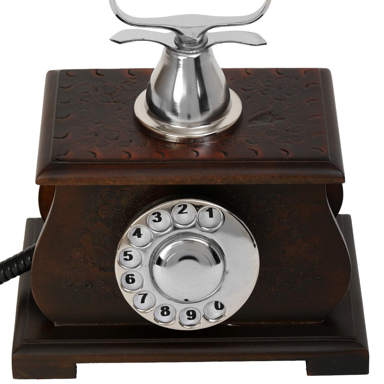 Handcrafted Unique Elegant Royal Brass and Wood Antique Phone Replica