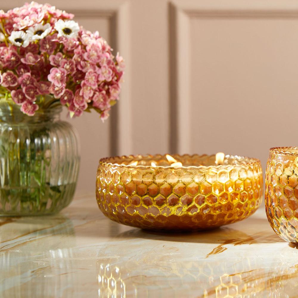Honey Comb Gold Foiled-Flat Bowl