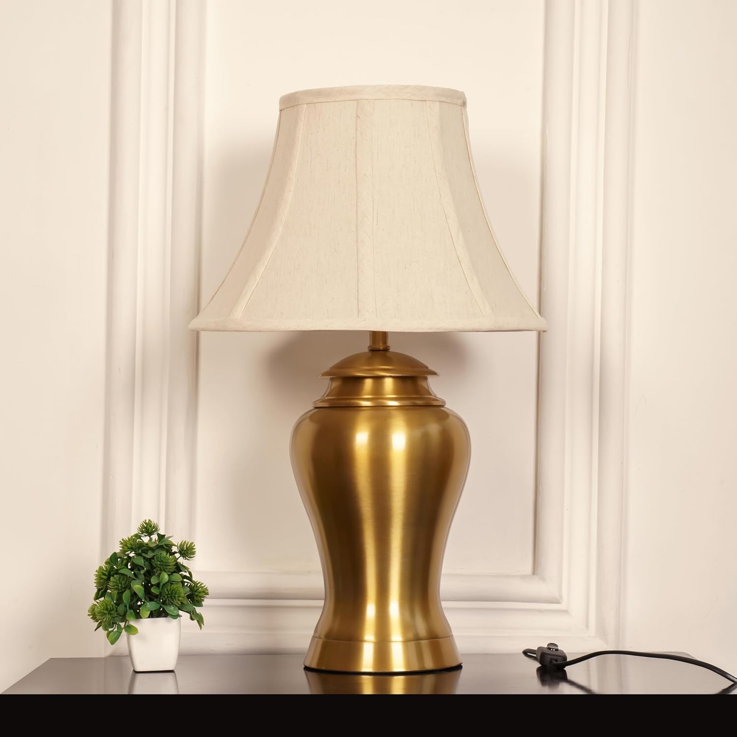 Royal Brass Antique Gold Finish Table Lamp 23 Inches Height With Off White 14 Inches Bell Diameter Lampshade