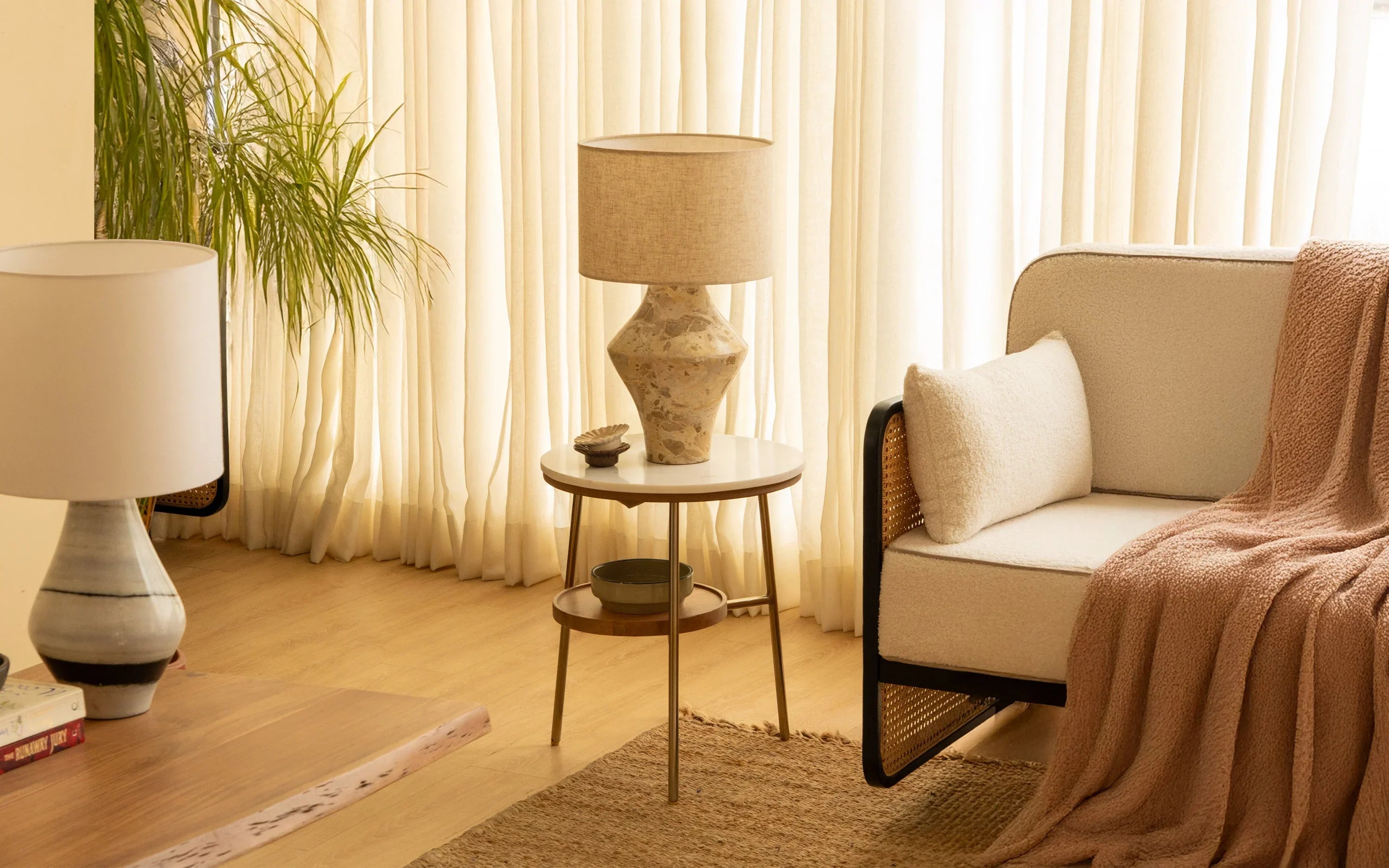 Modern Round Side Table for Living Room | Marble Top 2 Tier End Table | Small Corner Table for Home & Office