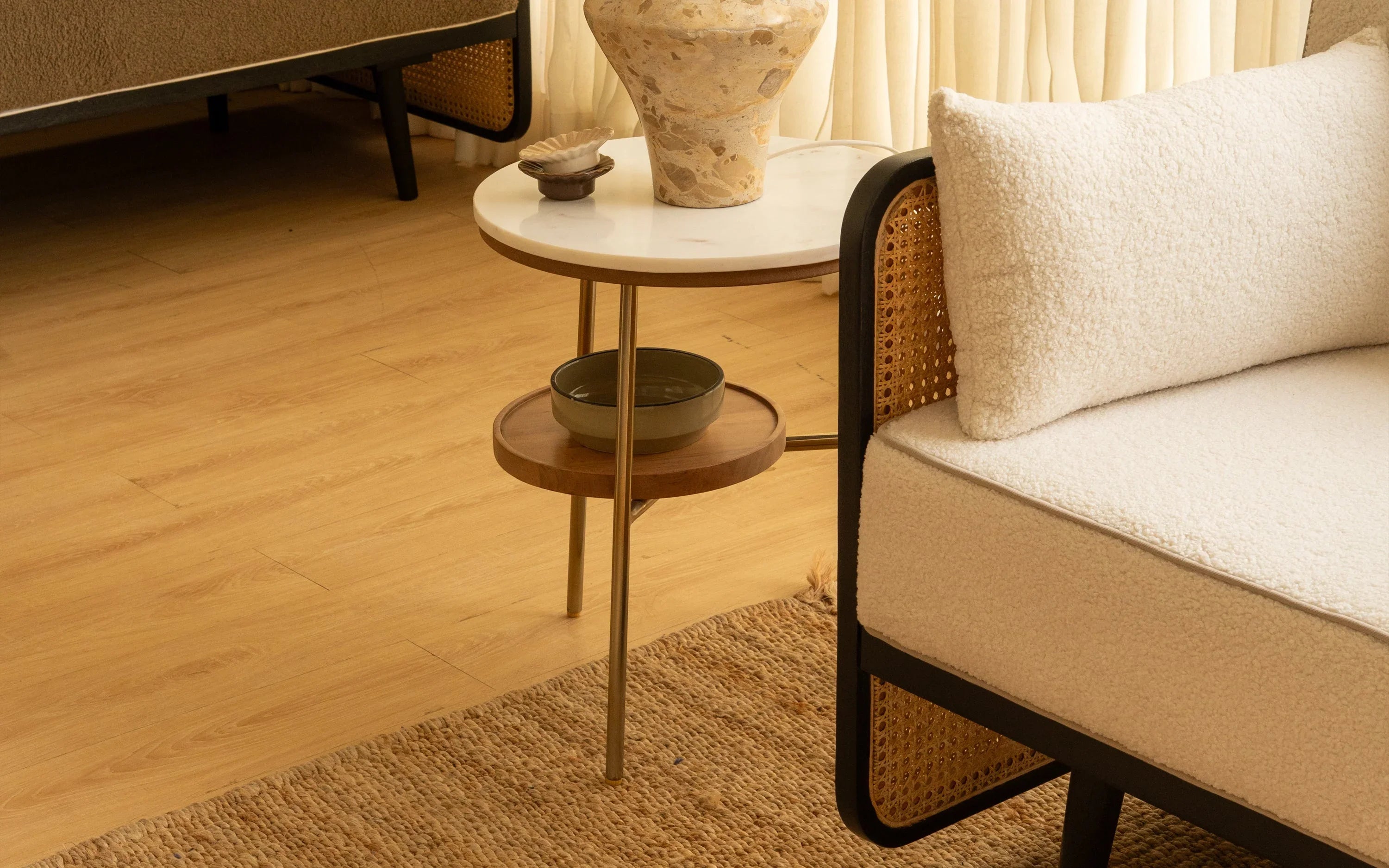 Modern Round Side Table for Living Room | Marble Top 2 Tier End Table | Small Corner Table for Home & Office