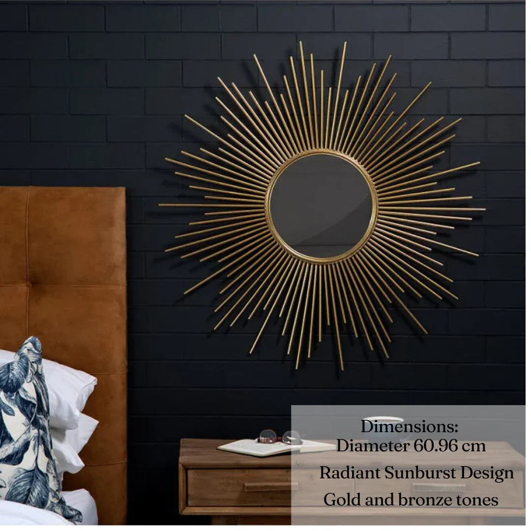 Sunburst Designer Wall Mirror | Elegant Circular Accent Mirror for Home Decor