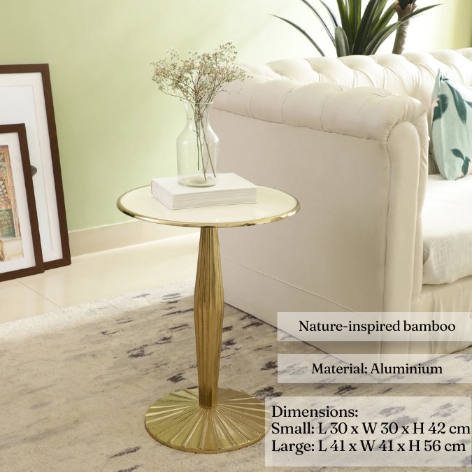 Luxury Mini Bamboo Accent Table | Gold Metal Side Table for Living Room & Bedroom Decor