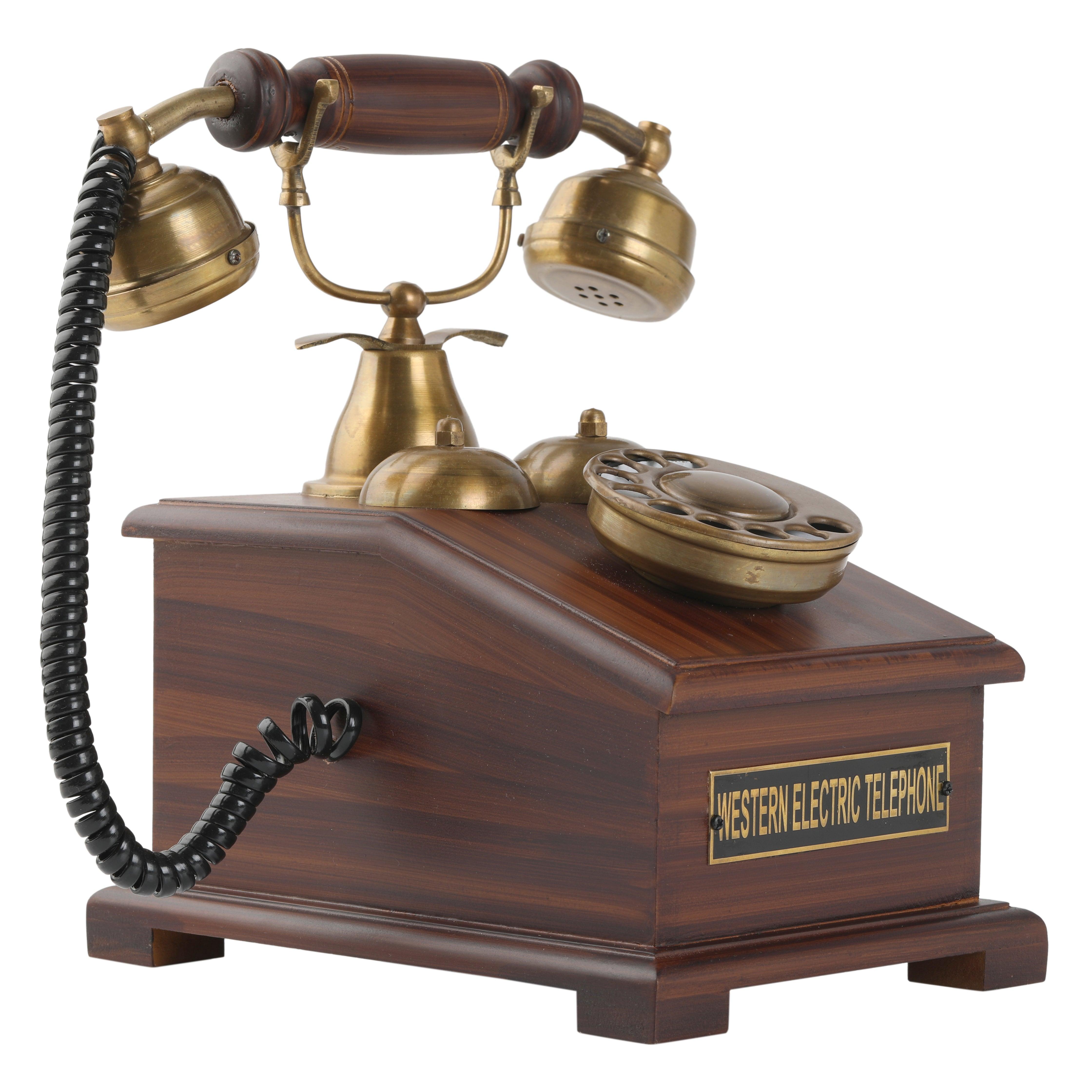 Handcrafted Brass and Wood Antique Telephone Replica