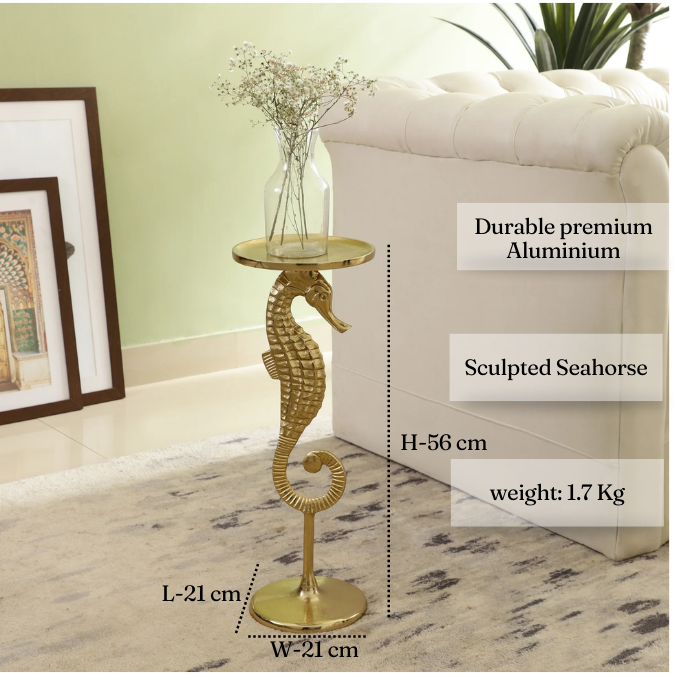 Gold Seahorse Side Table for Living Room | Coastal Theme Corner Table