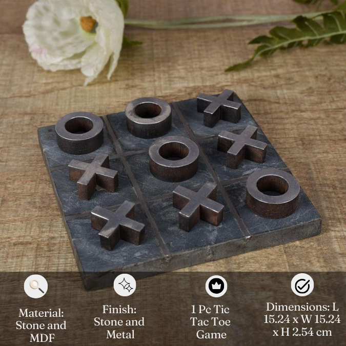 Luxury Black Marble Tic Tac Toe Game | Handcrafted Tabletop Decor & Office Desk Accessory
