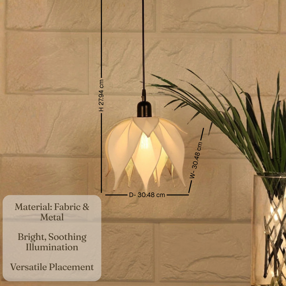 Auspicious Ivory Lotus Pendant Wall Hanging Light Lamp For Indoor & Outdoor Decor